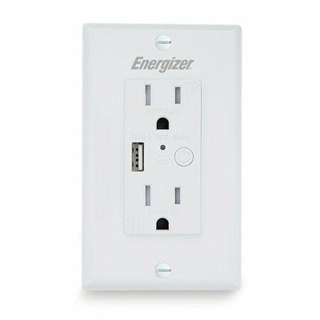 Energizer Wi-Fi Smart In-Wall Power Outlet Receptacle with USB Port EWO3-1001-WHT